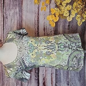 STYLE & CO GREEN AND YELLOW ABSTRACT SHORT CAP SLEEVE PULLOVER TEE